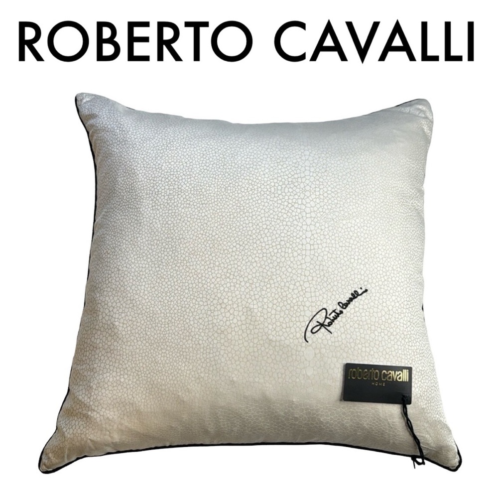 ROBERTO CAVALLI NWT NEW WITH TAG SILVER GRAY BLACK PRINTED ACCENT THROW PILLOW
